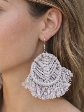 Paparazzi Taupe Macramé Fringe Earrings
